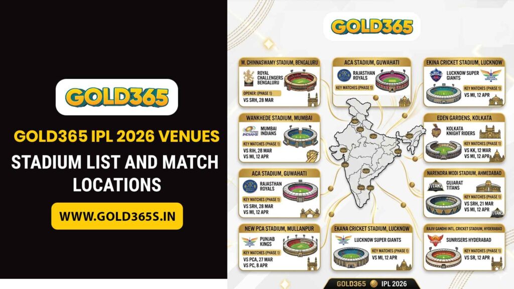 Gold365 IPL 2026 venues stadium list with cities and match schedule